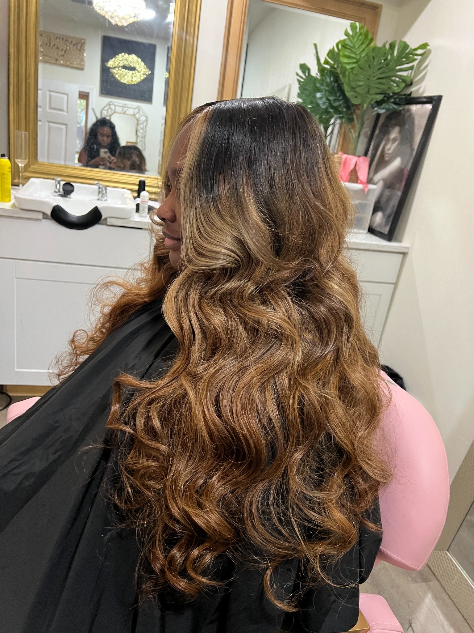 Blonde body wave sew-in with custom color